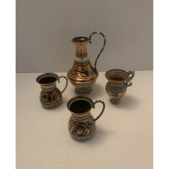 Other - lot of 4 Vintage hand made Copper Pitcher and Mugs Greece
